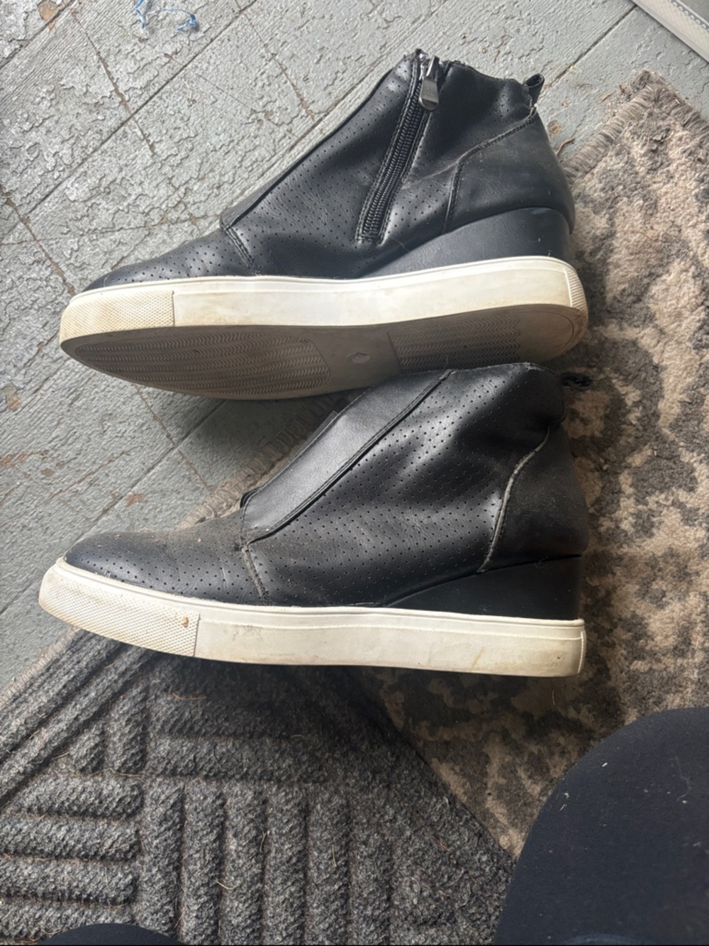 JustFab Black Wedge Sneaker with White Sole